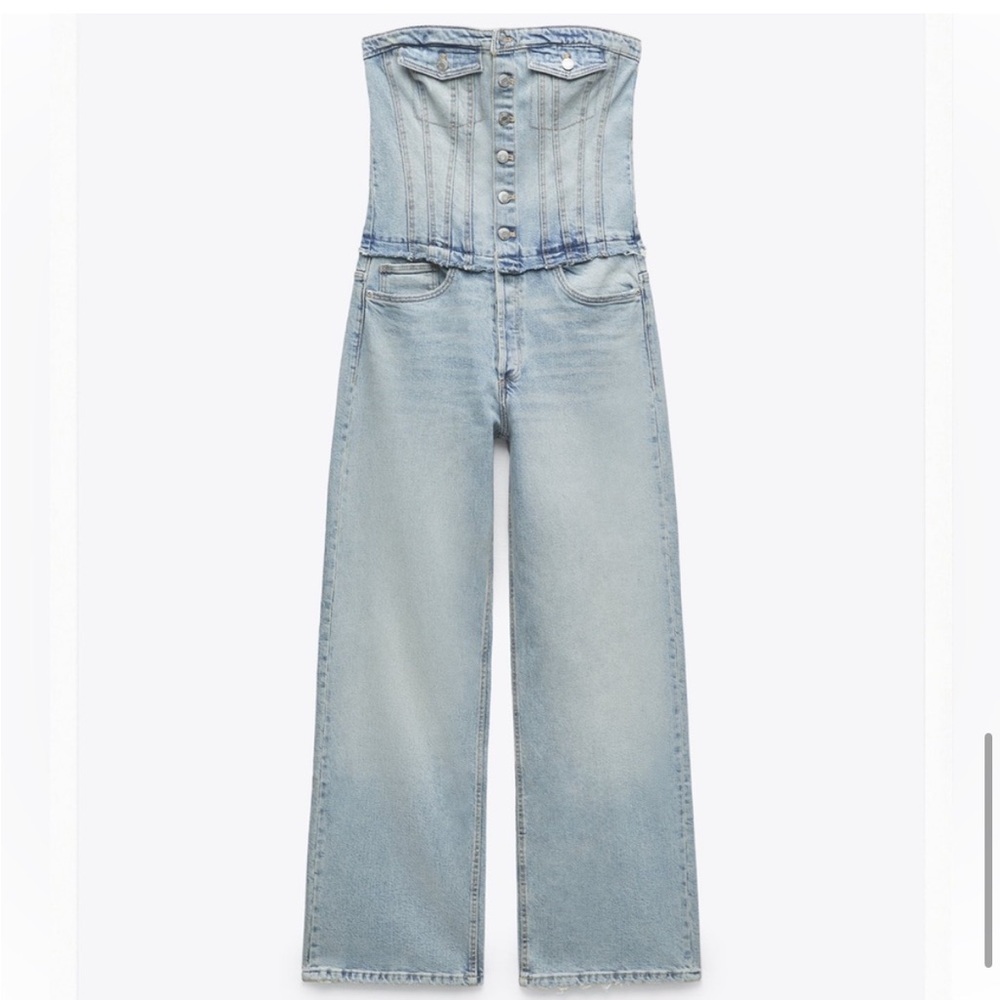 Zara denim light wash tube jumpsuit size medium - Picture 2 of 13
